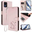For TCL 303 Embossed Heart Cat Leather Phone Case with Hand Strap(Pink) - 1