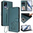 For TCL 405 / 406 / 406s / 408 / T506D Embossed Heart Cat Leather Phone Case with Hand Strap(Dark Green) - 1