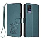 For TCL 405 / 406 / 406s / 408 / T506D Embossed Heart Cat Leather Phone Case with Hand Strap(Dark Green) - 2