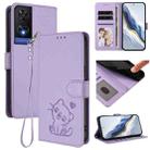 For TCL 505 / T509K / T5094 Embossed Heart Cat Leather Phone Case with Hand Strap(Light Purple) - 1