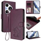 For Huawei Pura 80 Pro 5G / Pura 80 Pro+ 5G Embossed Heart Cat Leather Phone Case with Strap(Dark Purple) - 1