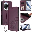 For Huawei nova 14 Pro Embossed Heart Cat Leather Phone Case with Strap(Dark Purple) - 1