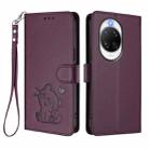 For Huawei nova 14 Pro Embossed Heart Cat Leather Phone Case with Strap(Dark Purple) - 2