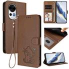 For Huawei nova 13 / nova 12 Embossed Heart Cat Leather Phone Case with Strap(Brown) - 1