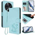 For Huawei nova 13i / nova 12i Global Embossed Heart Cat Leather Phone Case with Strap(Mint Green) - 1