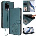For Huawei nova 13 Pro Embossed Heart Cat Leather Phone Case with Strap(Dark Green) - 1