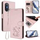 For Huawei nova 9 SE Embossed Heart Cat Leather Phone Case with Strap(Pink) - 1