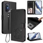 For Huawei nova 9 SE Embossed Heart Cat Leather Phone Case with Strap(Black) - 1