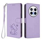 For Huawei Mate 70 Embossed Heart Cat Leather Phone Case with Strap(Light Purple) - 2