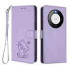 For Huawei Mate 60 Pro / Mate 60 Pro+ Embossed Heart Cat Leather Phone Case with Strap(Light Purple) - 2