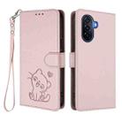 For Huawei Enjoy 50 / Enjoy 60 / nova Y70 Embossed Heart Cat Leather Phone Case with Strap(Pink) - 2