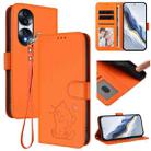 For Honor 70 Pro Embossed Heart Cat Leather Phone Case with Hand Strap(Orange) - 1