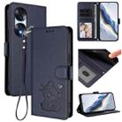 For Honor 70 Pro Embossed Heart Cat Leather Phone Case with Hand Strap(Blue) - 1