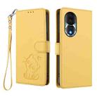 For Honor 80 Embossed Heart Cat Leather Phone Case with Hand Strap(Yellow) - 2