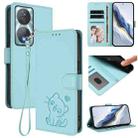For Honor 90 Smart / X7b 4G / 5G / Play 8T Embossed Heart Cat Leather Phone Case with Hand Strap(Mint Green) - 1