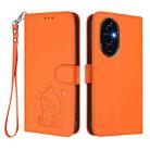 For Honor 200 Embossed Heart Cat Leather Phone Case with Hand Strap(Orange) - 2