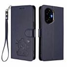For Honor 300 Embossed Heart Cat Leather Phone Case with Hand Strap(Blue) - 2