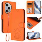 For Honor 400 Pro Global 160.8mm Embossed Heart Cat Leather Phone Case with Hand Strap(Orange) - 1