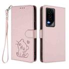 For Honor GT Embossed Heart Cat Leather Phone Case with Hand Strap(Pink) - 2