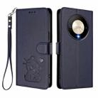 For Honor Magic6 Lite 5G / X9b / X50 / X50 Pro Embossed Heart Cat Leather Phone Case with Hand Strap(Blue) - 2