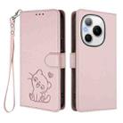 For Honor Power Embossed Heart Cat Leather Phone Case with Hand Strap(Pink) - 2