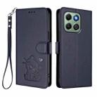 For Honor X6a / Honor X6b 4G Embossed Heart Cat Leather Phone Case with Hand Strap(Blue) - 2