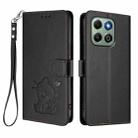 For Honor X6a / Honor X6b 4G Embossed Heart Cat Leather Phone Case with Hand Strap(Black) - 2