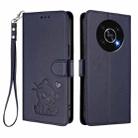 For Honor X9 5G / X9 4G Embossed Heart Cat Leather Phone Case with Hand Strap(Blue) - 2