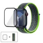 For Apple Watch Series 45mm Basic Nylon Loop Watch Band with 3D Curved Film(Bright Green Blue) - 1