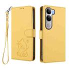 For vivo Y300 / V40 Lite 4G / 5G IDN Embossed Heart Cat Leather Phone Case with Strap(Yellow) - 2