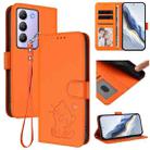 For vivo Y100 4G IDN / V30 Lite 4G / V30 SE Embossed Heart Cat Leather Phone Case with Strap(Orange) - 1