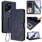 For vivo Y35 4G / Y22 / Y22s / Y77 / Y77e Embossed Heart Cat Leather Phone Case with Strap(Blue) - 1