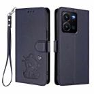 For vivo Y35 4G / Y22 / Y22s / Y77 / Y77e Embossed Heart Cat Leather Phone Case with Strap(Blue) - 2