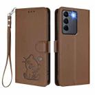 For vivo S16 / S16 Pro / V27 / V27 Pro Embossed Heart Cat Leather Phone Case with Strap(Brown) - 2