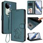 For vivo iQOO Z9s / vivo V40e Embossed Heart Cat Leather Phone Case with Strap(Dark Green) - 1