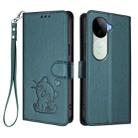 For vivo iQOO Z9s / vivo V40e Embossed Heart Cat Leather Phone Case with Strap(Dark Green) - 2