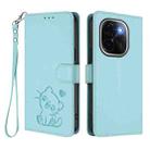 For vivo iQOO Z9s Pro / vivo T3 Pro 5G Embossed Heart Cat Leather Phone Case with Strap(Mint Green) - 2
