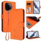 For vivo iQOO Z9 / iQOO Z9 Turbo Embossed Heart Cat Leather Phone Case with Strap(Orange) - 1
