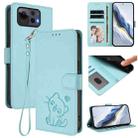 For ASUS Zenfone 12 Ultra Embossed Heart Cat Leather Phone Case with Hand Strap(Mint Green) - 1