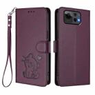 For ASUS Zenfone 12 Ultra Embossed Heart Cat Leather Phone Case with Hand Strap(Dark Purple) - 2