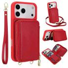 For iPhone 17 Pro Max Crossbody Zipper RFID Card Bag Phone Case(Red) - 1