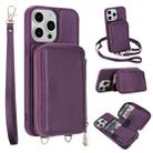 For iPhone 14 Pro Max Crossbody Zipper RFID Card Bag Phone Case(Dark Purple) - 1