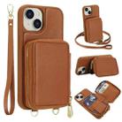 For iPhone 14 / 13 Crossbody Zipper RFID Card Bag Phone Case(Brown) - 1