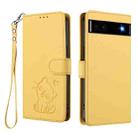 For Google Pixel 6a Embossed Heart Cat Leather Phone Case with Hand Strap(Yellow) - 2