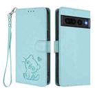 For Google Pixel 7 Pro Embossed Heart Cat Leather Phone Case with Hand Strap(Mint Green) - 2