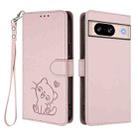 For Google Pixel 8 Embossed Heart Cat Leather Phone Case with Hand Strap(Pink) - 2