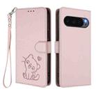 For Google Pixel 10 / 10 Pro / 9 Pro Embossed Heart Cat Leather Phone Case with Hand Strap(Pink) - 2