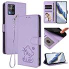 For T-Mobile Revvl 6 Pro 5G / 6X Pro 5G Embossed Heart Cat Leather Phone Case with Hand Strap(Light Purple) - 1