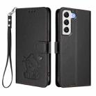 For Samsung Galaxy S21+ 5G Embossed Heart Cat Leather Phone Case with Hand Strap(Black) - 2