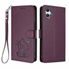 For Samsung Galaxy A06 / A07 Embossed Heart Cat Leather Phone Case with Hand Strap(Dark Purple) - 2